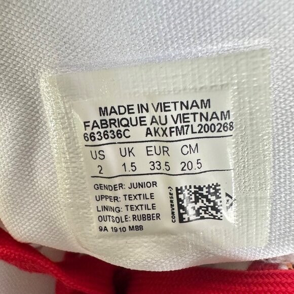 CONVERSE ALL STAR CTAS HI Dinosaur 2 Kids Shoes Canvas White Red Sneaker 663636C - Picture 13 of 13